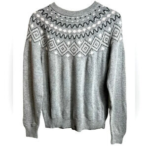 Sunice wool-cotton fair isle sweater, M, crewneck, gray, Ski Lodge Cottagecore